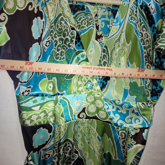 Banana Republic Silk Wrap Dress V-Neck Boho Floral Print Green Blue Womens  12 - Picture 11 of 16